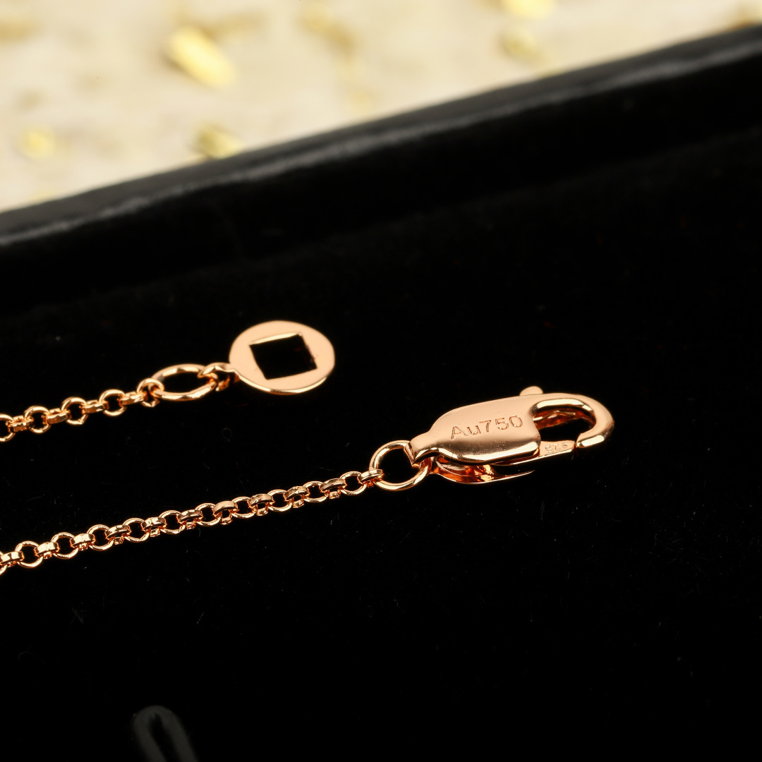 Qeelin Double Gourd Small necklace Rose gold with white mother-of-pearl clear diamond accents also available with green jade red carnelian inlay options 42cm