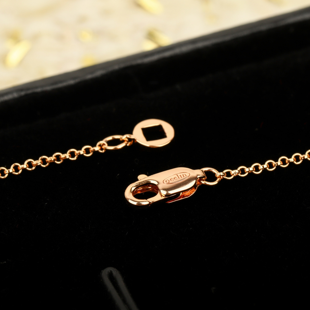 Qeelin Double Gourd Small necklace Rose gold with white mother-of-pearl clear diamond accents also available with green jade red carnelian inlay options 42cm