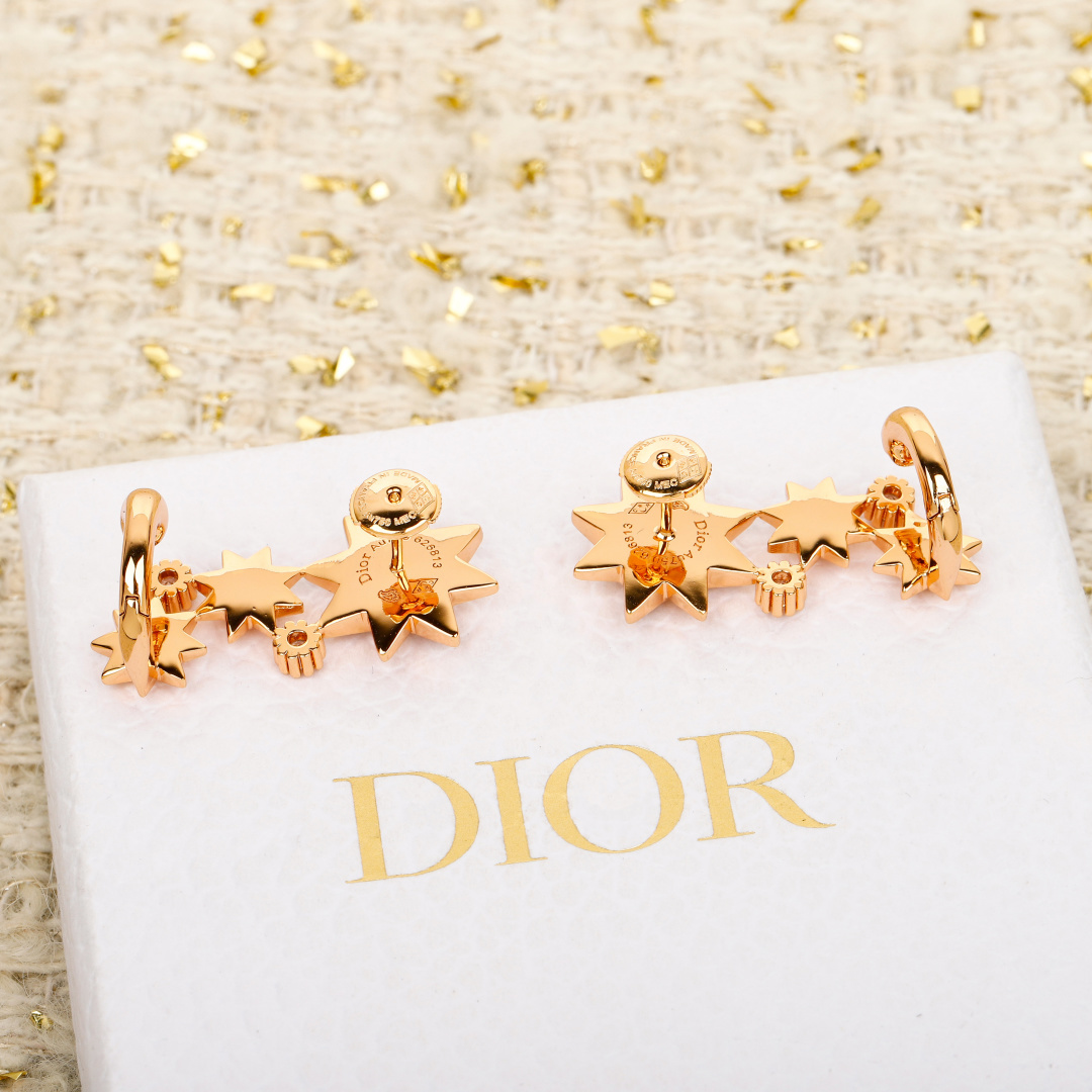 Dior Etoile des Vents Star Crystal Ear Climbers earrings Rose gold-tone metal with clear crystal accents One Size standard ear climber length approx 1 8cm per earring