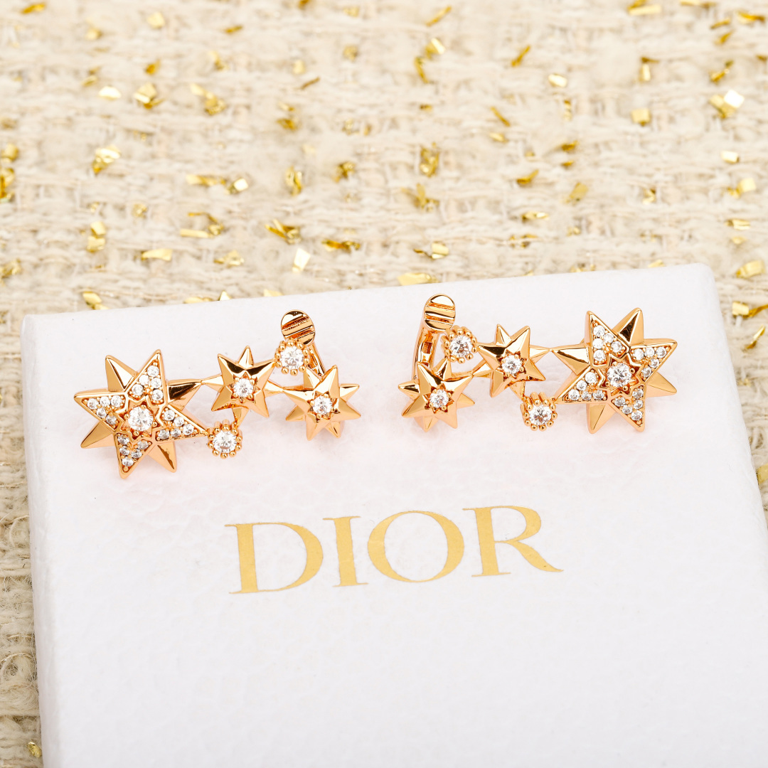 Dior Etoile des Vents Star Crystal Ear Climbers earrings Rose gold-tone metal with clear crystal accents One Size standard ear climber length approx 1 8cm per earring
