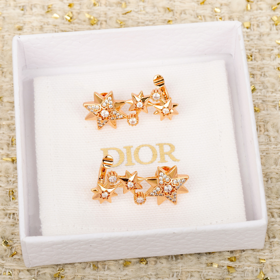 Dior Etoile des Vents Star Crystal Ear Climbers earrings Rose gold-tone metal with clear crystal accents One Size standard ear climber length approx 1 8cm per earring