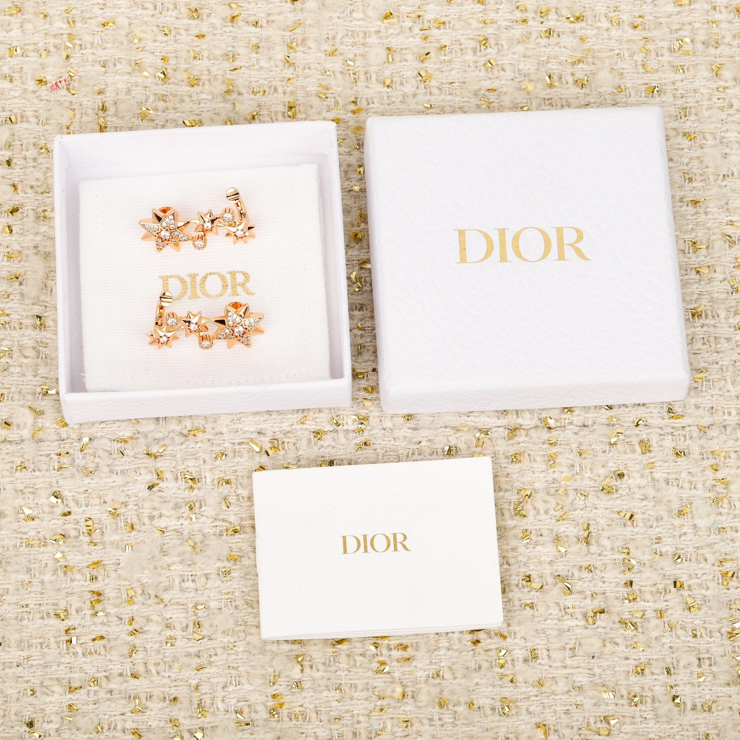 Dior Etoile des Vents Star Crystal Ear Climbers earrings Rose gold-tone metal with clear crystal accents One Size standard ear climber length approx 1 8cm per earring
