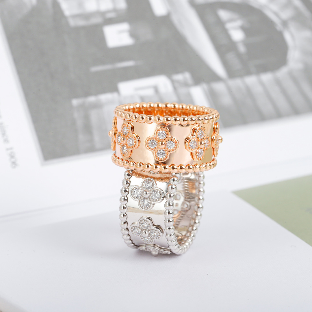 Van Cleef Arpels Perlee ring 18K rose gold with clear diamonds 18K white gold with clear diamonds 54