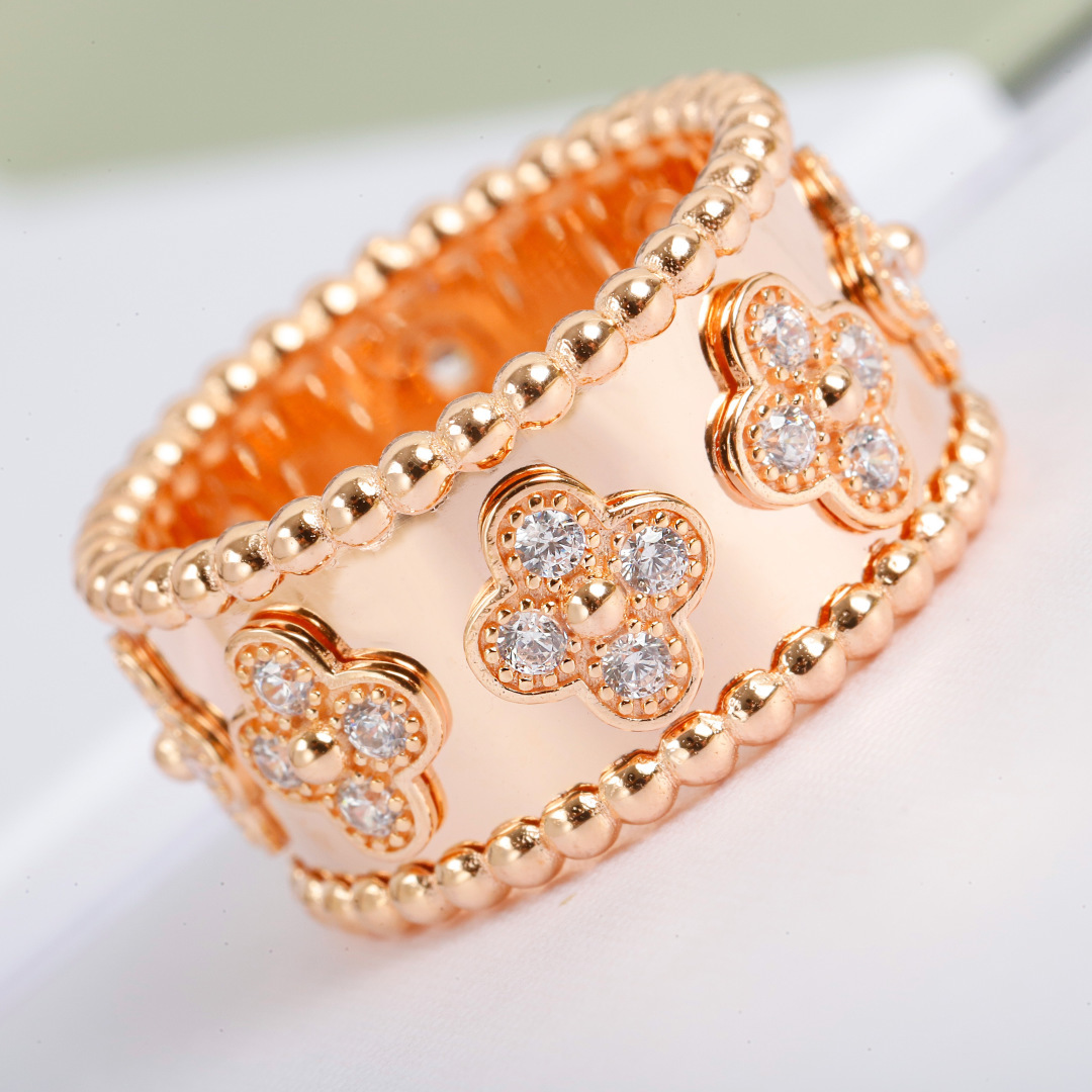 Van Cleef Arpels Perlee ring 18K rose gold with clear diamonds 18K white gold with clear diamonds 54
