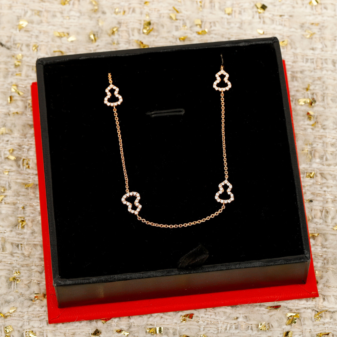 Qeelin Wulu Mini Solitaires necklace 18K rose gold with clear diamond pave 42cm with 5cm extender