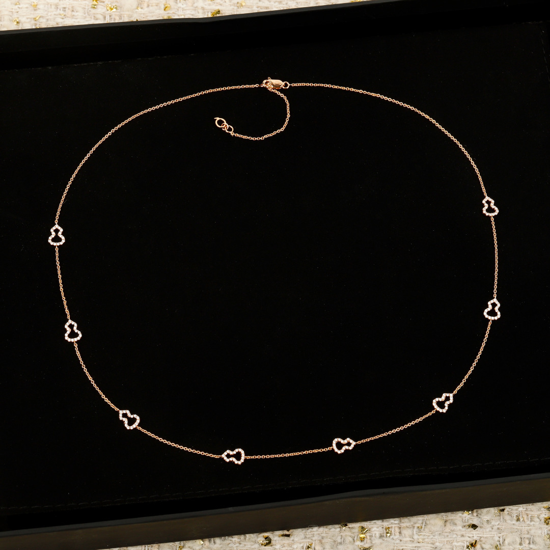 Qeelin Wulu Mini Solitaires necklace 18K rose gold with clear diamond pave 42cm with 5cm extender