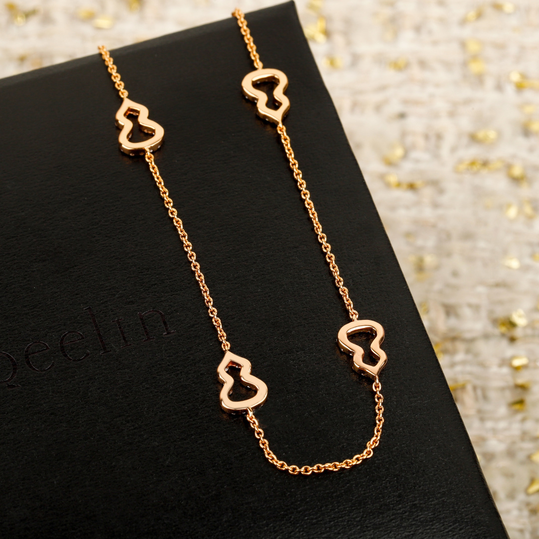 Qeelin Wulu Mini Solitaires necklace 18K rose gold with clear diamond pave 42cm with 5cm extender