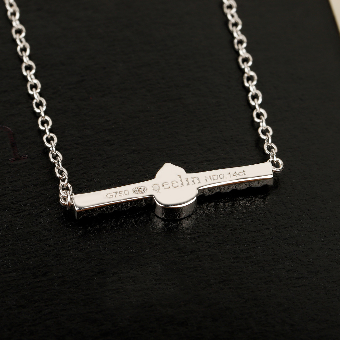 Qeelin Wulu Mini Solitaires necklace 18K white gold with clear diamonds 18K rose gold with clear diamonds 42cm