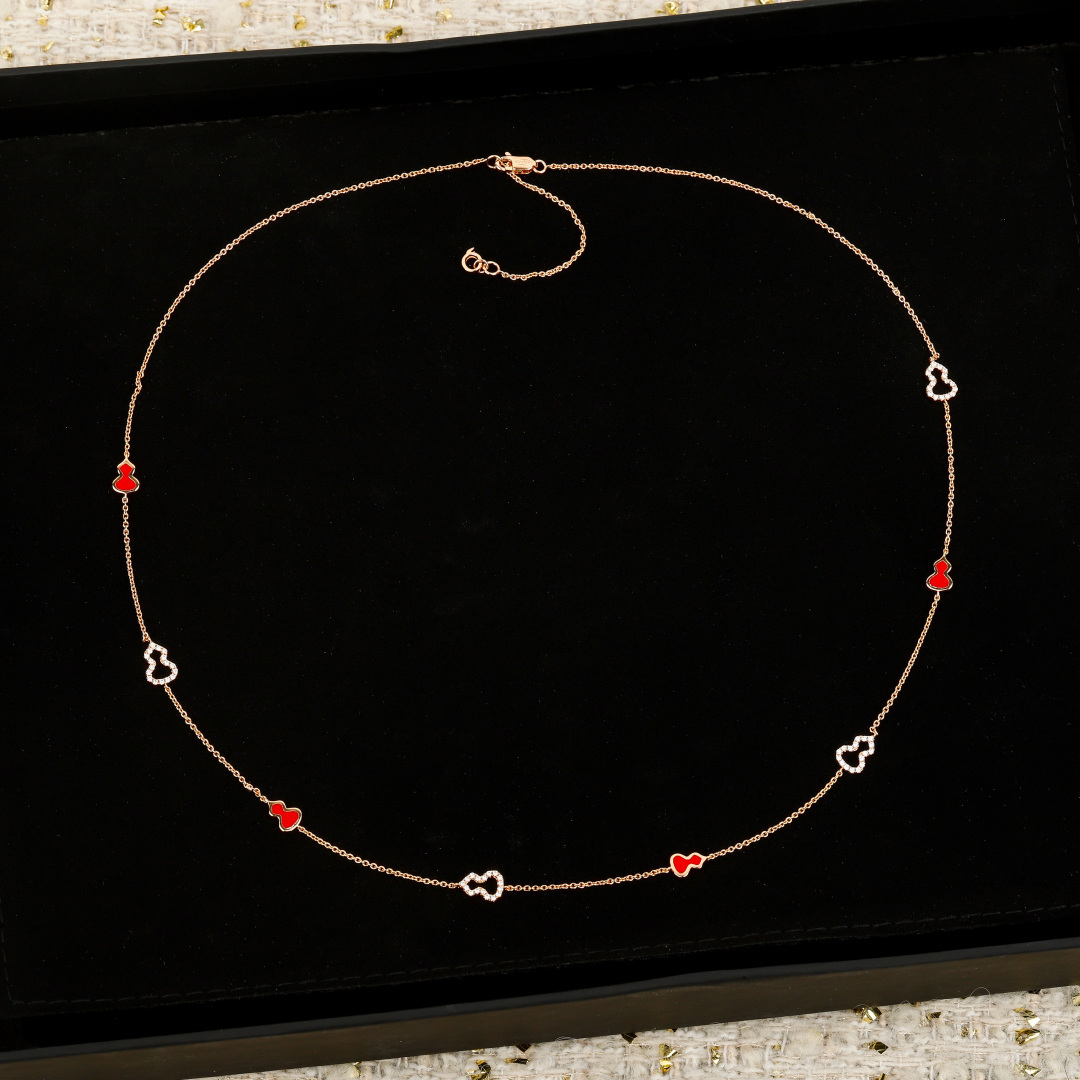 Qeelin Wulu Mini Solitaires necklace 18K rose gold red carnelian white diamond 42cm with 5cm extender