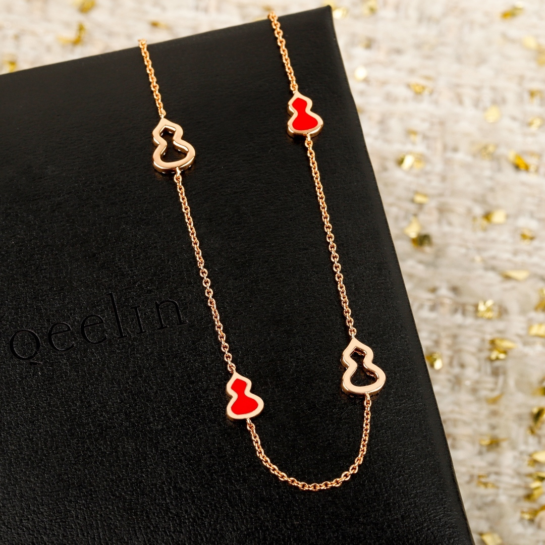 Qeelin Wulu Mini Solitaires necklace 18K rose gold red carnelian white diamond 42cm with 5cm extender