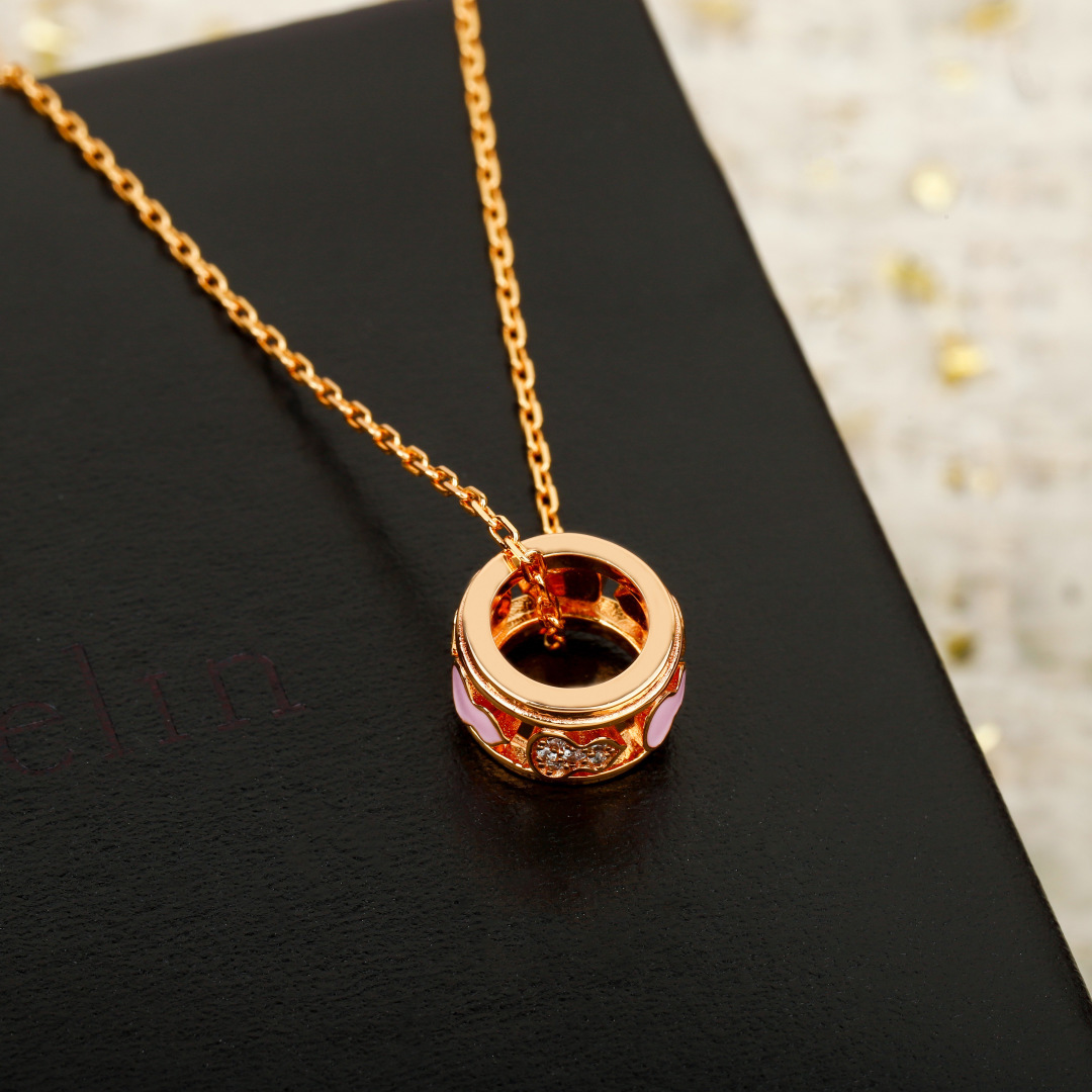Qeelin Wulu necklace 18K rose gold pink enamel white diamond 45cm
