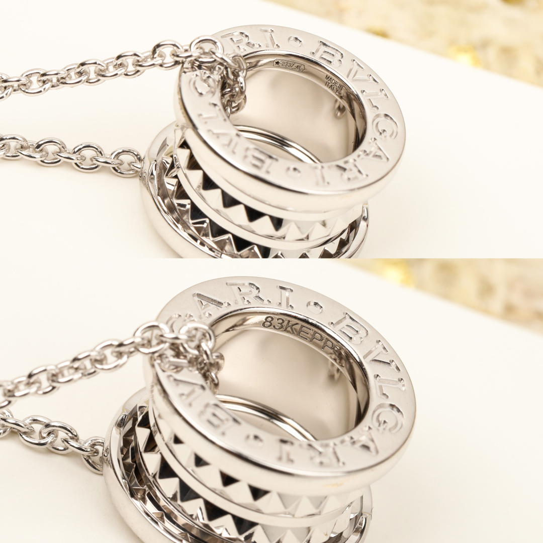Bvlgari B zero1 necklace silver-toned white gold with studded metal pendant no colored gemstones 40-45cm adjustable