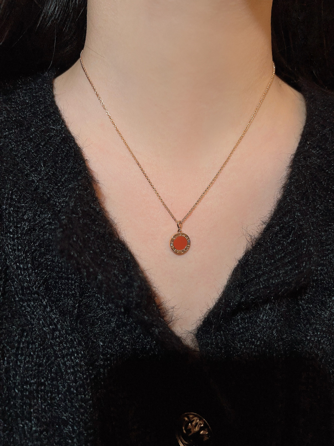 Bvlgari Bvlgari necklace rose gold red carnelian clear diamond accents 18 inches