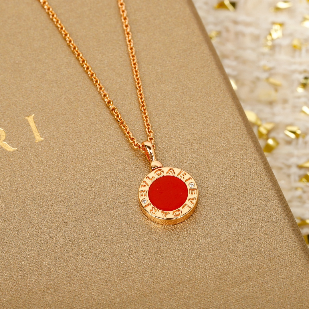 Bvlgari Bvlgari necklace rose gold red carnelian clear diamond accents 18 inches