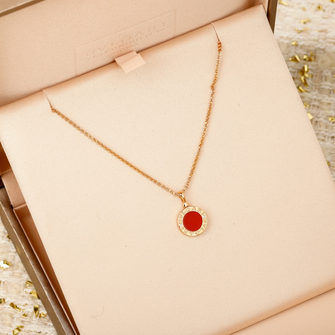 Bvlgari Bvlgari necklace rose gold red carnelian clear diamond accents 18 inches