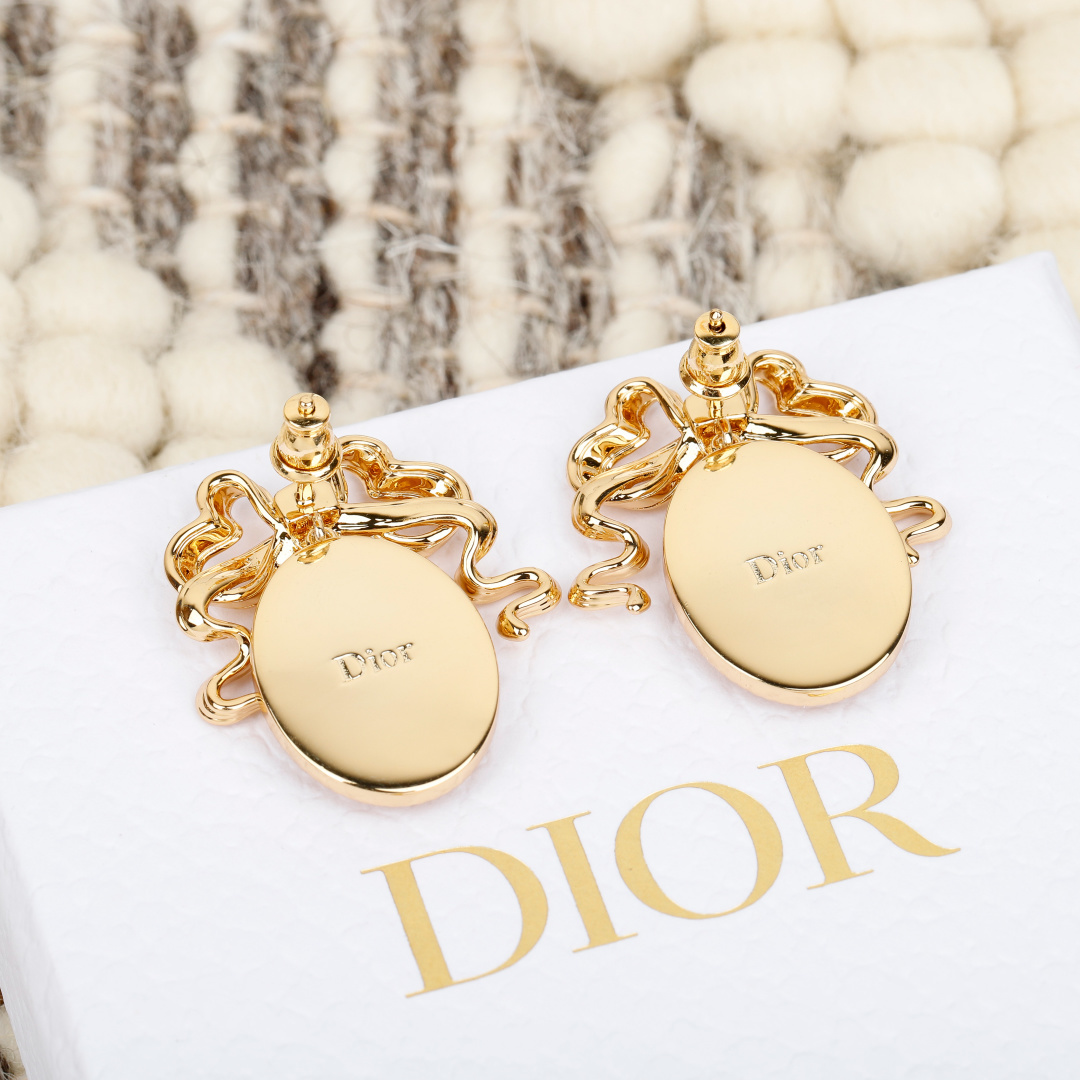 Dior Bow Oval Logo Stud Earrings earrings gold-tone metal 2cm length