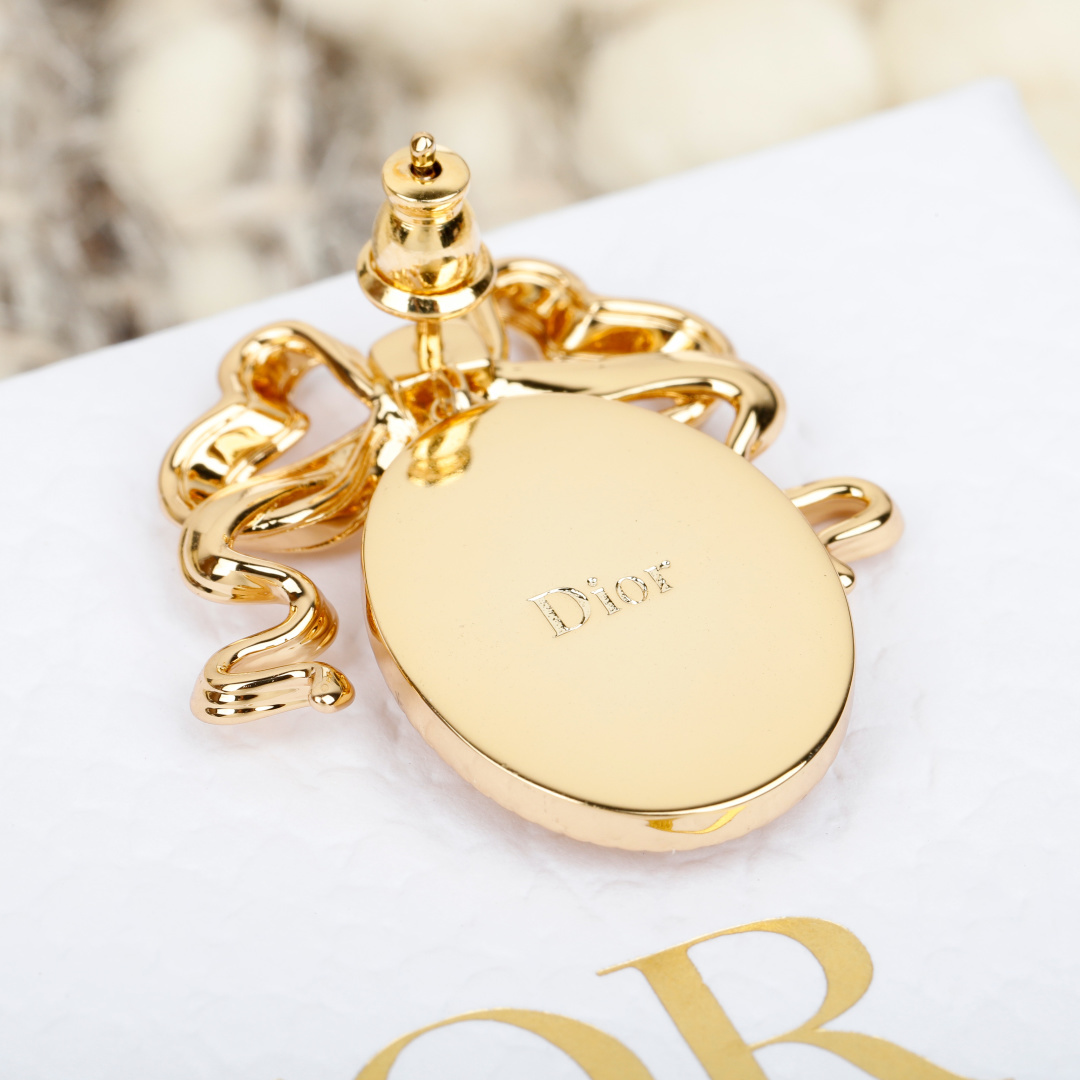 Dior Bow Oval Logo Stud Earrings earrings gold-tone metal 2cm length