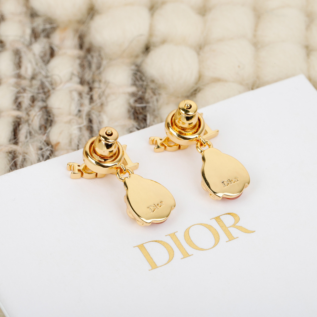 Dior Ladybug Drop Earrings earrings Gold-tone metal with pale pink cabochon and clear crystal accents One Size