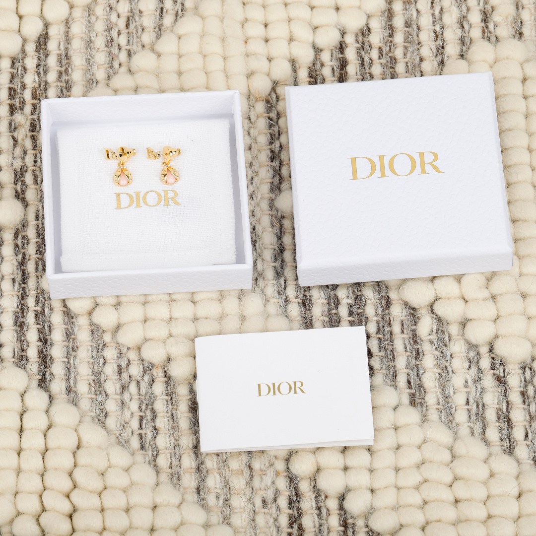 Dior Ladybug Drop Earrings earrings Gold-tone metal with pale pink cabochon and clear crystal accents One Size