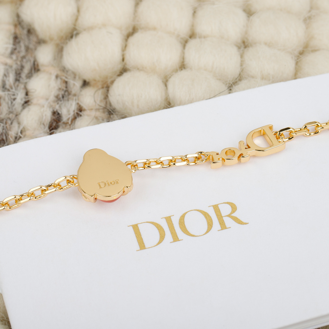 Dior Ladybug Charm Bracelet bracelet gold-tone metal with pink opalescent stone 17cm with 2cm extender