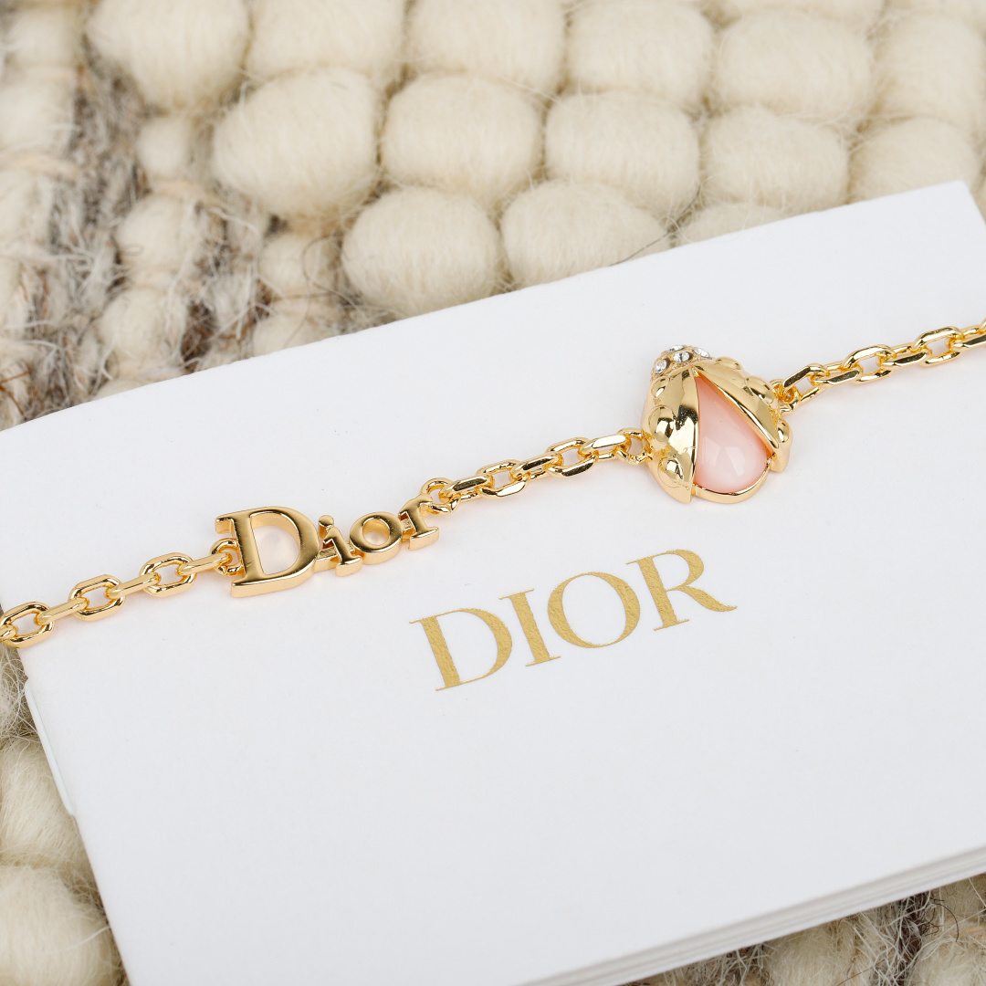 Dior Ladybug Charm Bracelet bracelet gold-tone metal with pink opalescent stone 17cm with 2cm extender