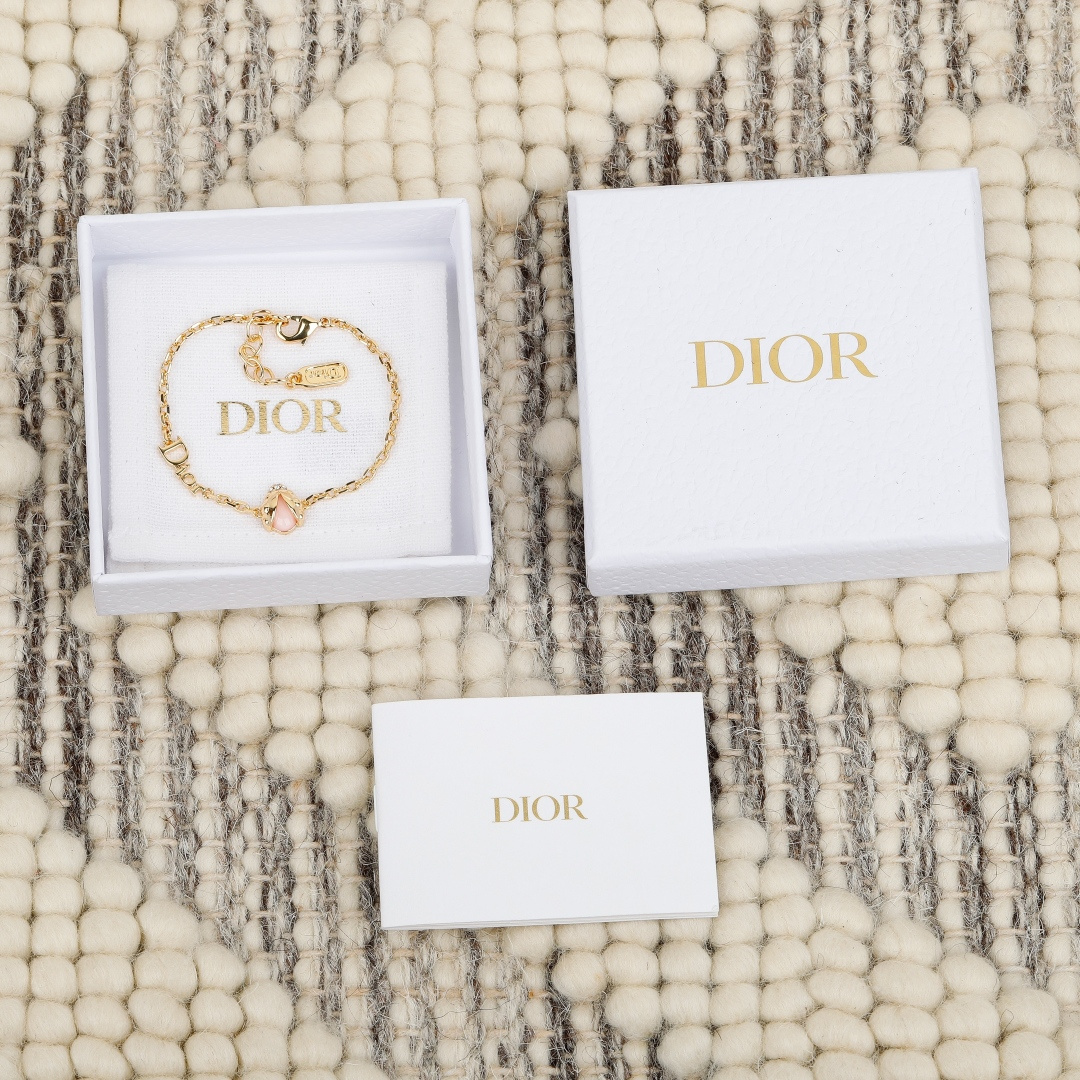 Dior Ladybug Charm Bracelet bracelet gold-tone metal with pink opalescent stone 17cm with 2cm extender