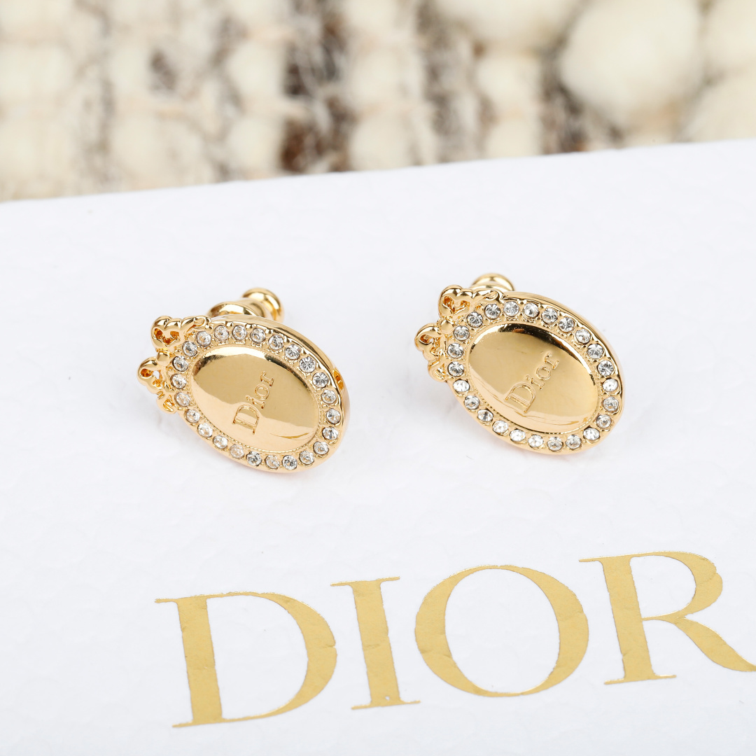 Dior Medaillon earrings Gold-tone metal with clear crystal accents One Size