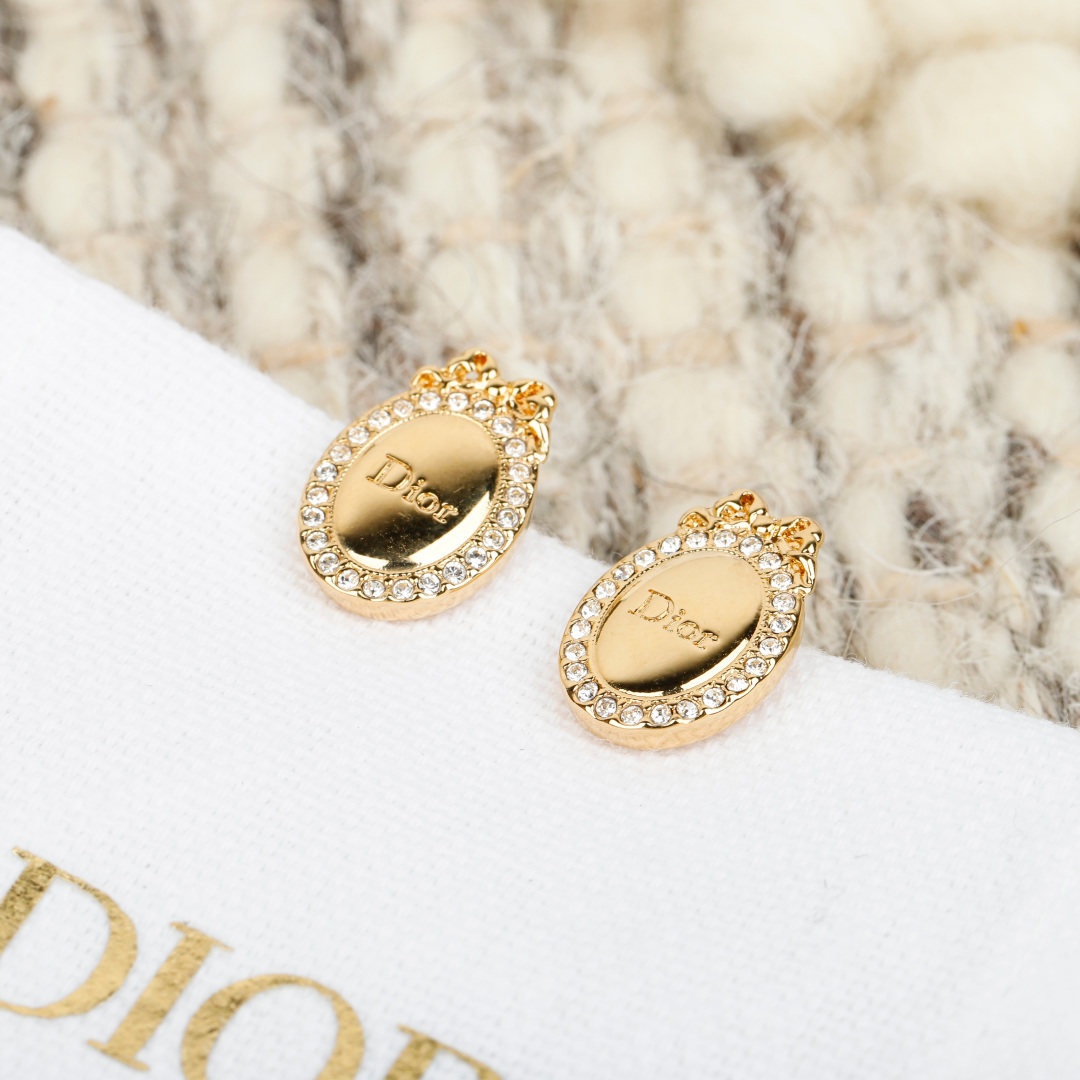 Dior Medaillon earrings Gold-tone metal with clear crystal accents One Size