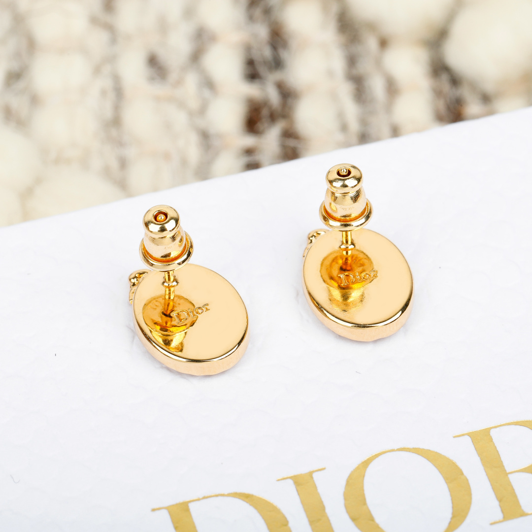 Dior Medaillon earrings Gold-tone metal with clear crystal accents One Size