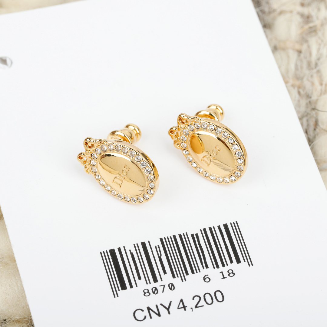 Dior Medaillon earrings Gold-tone metal with clear crystal accents One Size