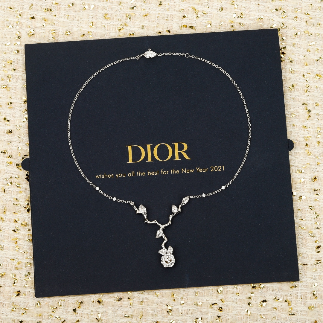 Dior Rose necklace 18K gold with clear diamonds available in yellow gold rose gold and white gold variants 42cm