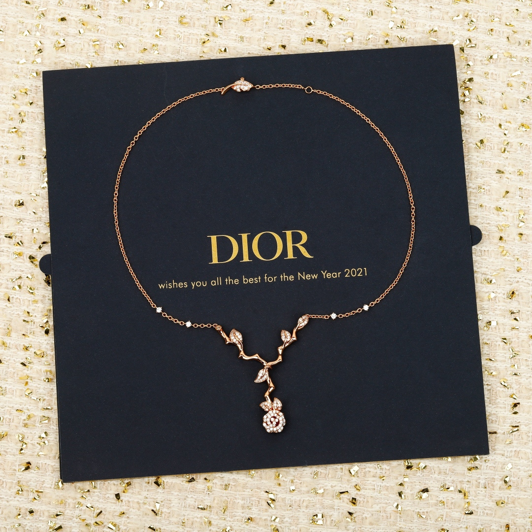 Dior Rose necklace 18K gold with clear diamonds available in yellow gold rose gold and white gold variants 42cm