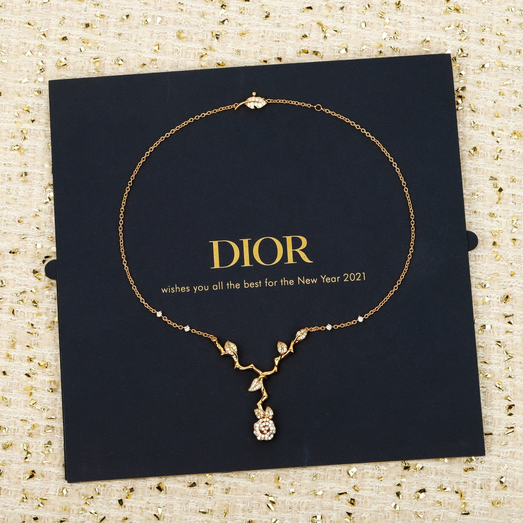Dior Rose necklace 18K gold with clear diamonds available in yellow gold rose gold and white gold variants 42cm