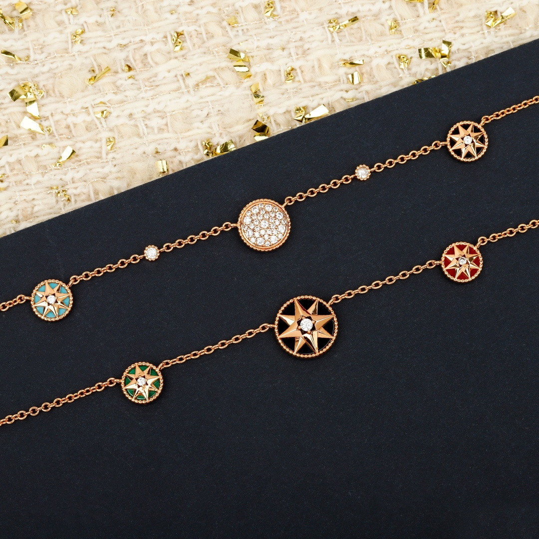 Dior Compass Rose necklace Available in yellow gold silver rose gold metal tones with clear diamond accents and multicolor enamel compass details 42cm with 5cm extender