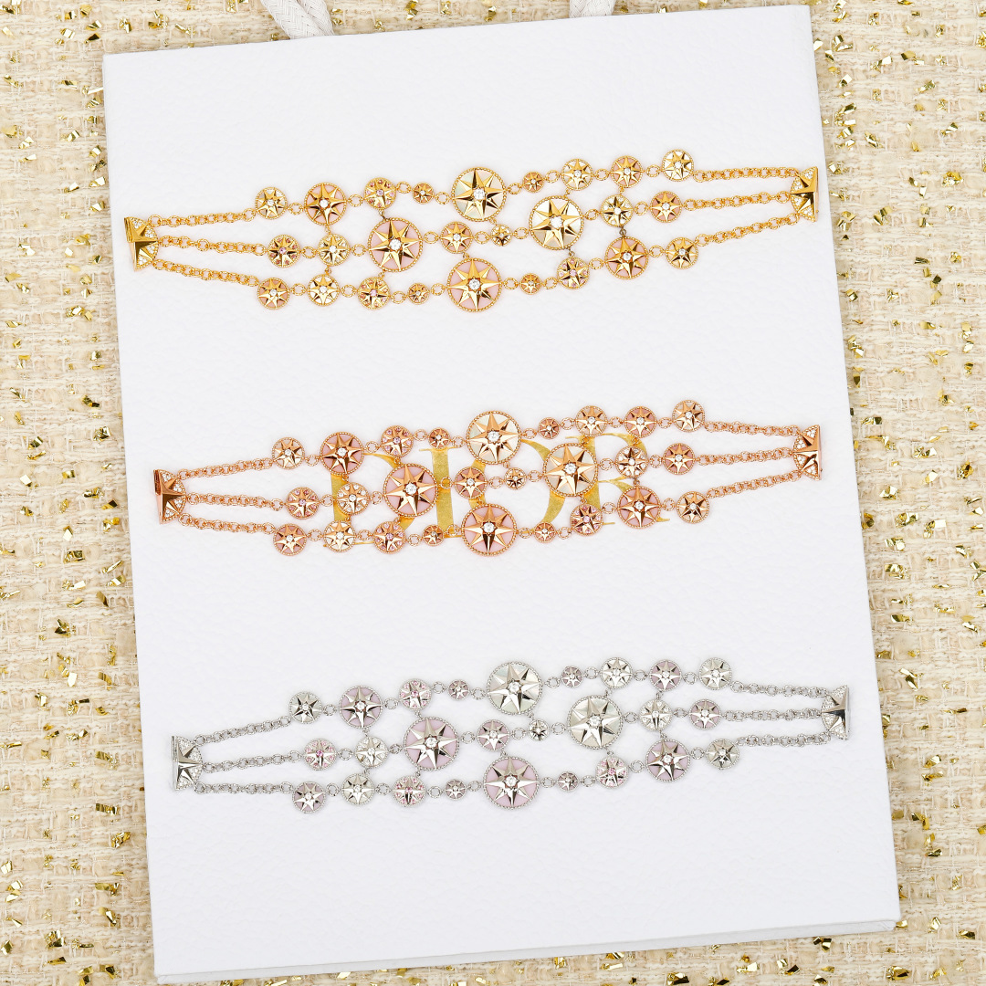 Dior Compass Rose double-layer bracelet 18K rose gold with clear diamonds 18cm