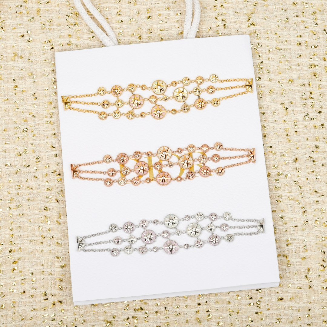 Dior Compass Rose double-layer bracelet 18K rose gold with clear diamonds 18cm