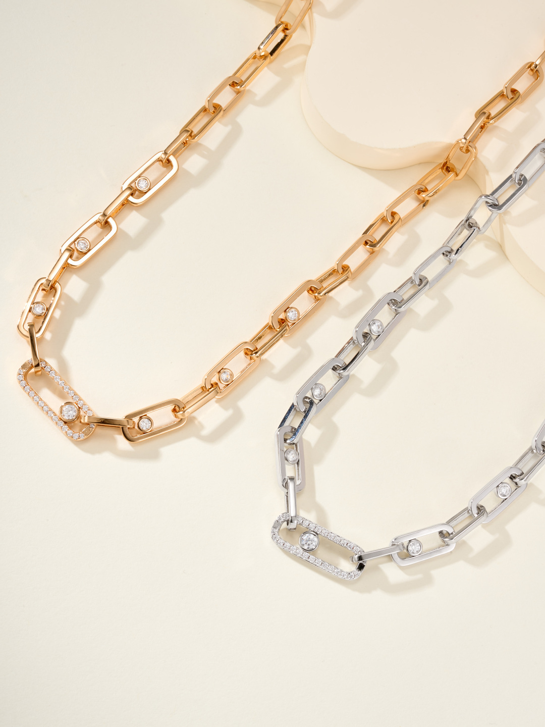 Messika Move Link necklace Yellow gold with clear diamonds 45cm