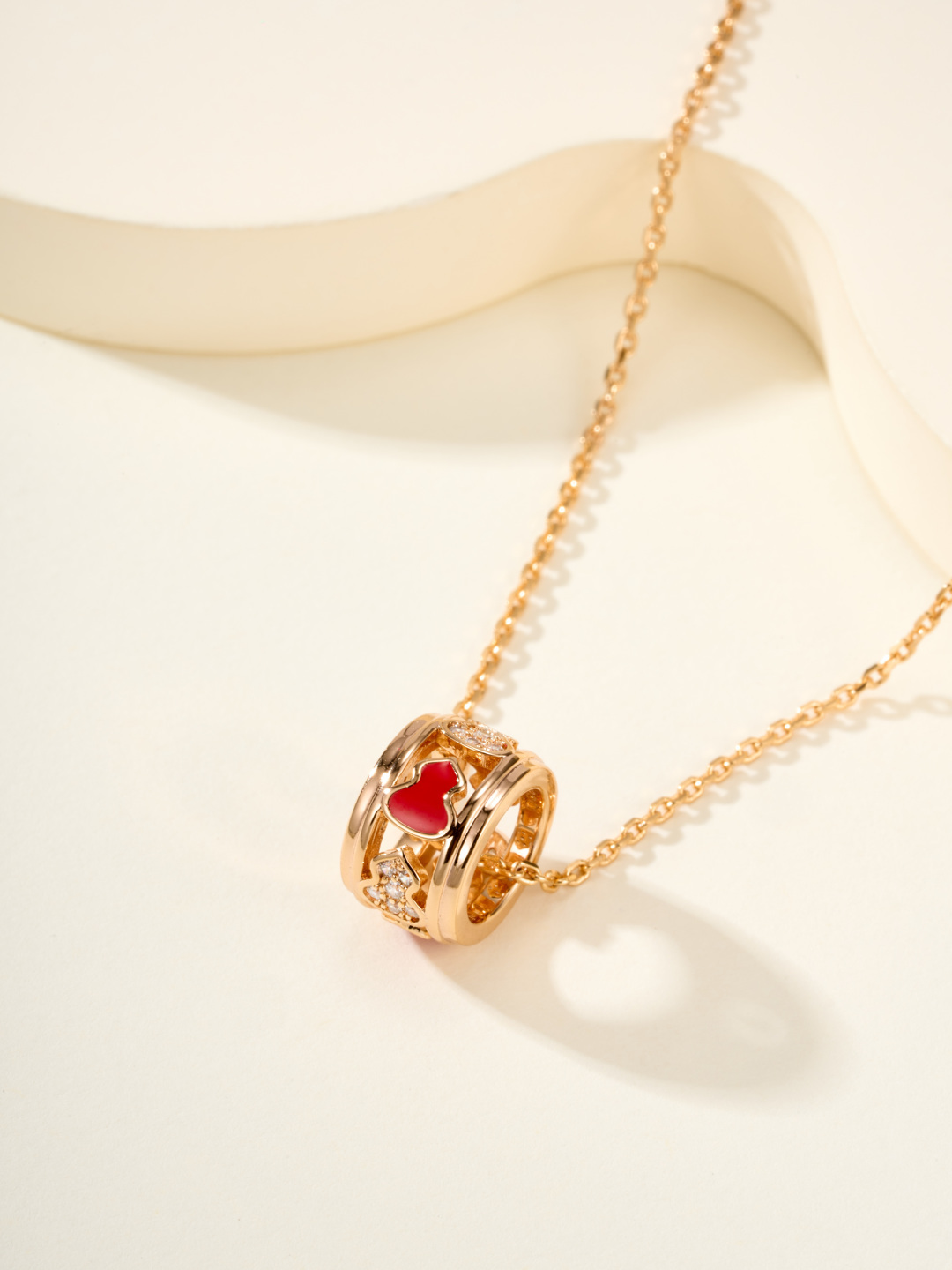 Qeelin Wulu necklace 18k rose gold red enamel diamond 42cm