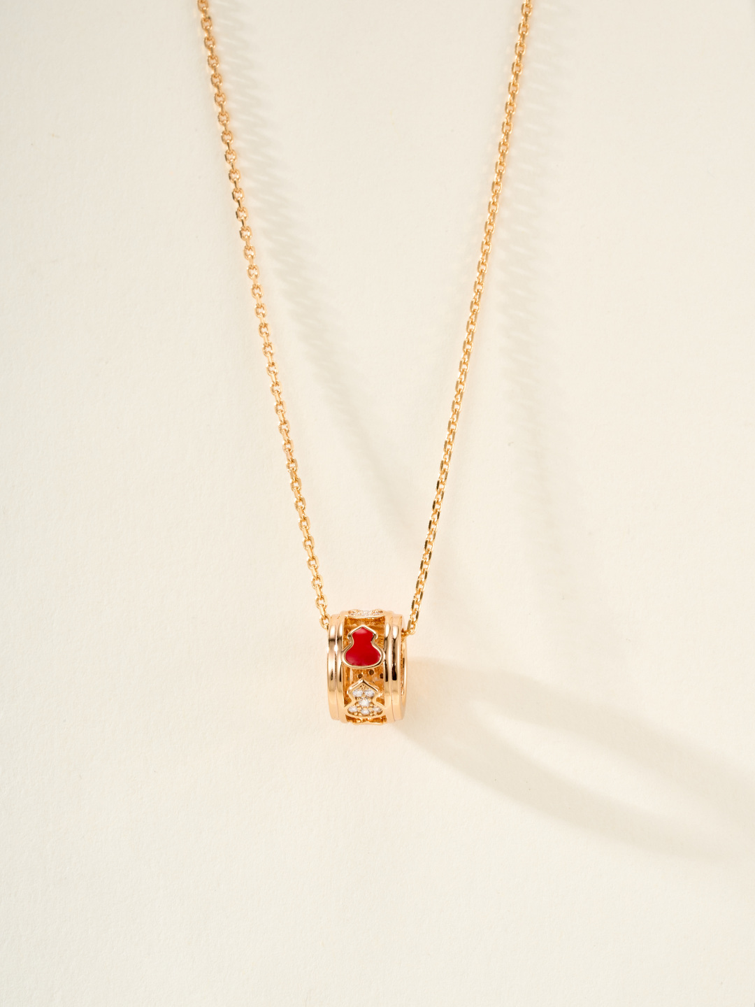 Qeelin Wulu necklace 18k rose gold red enamel diamond 42cm