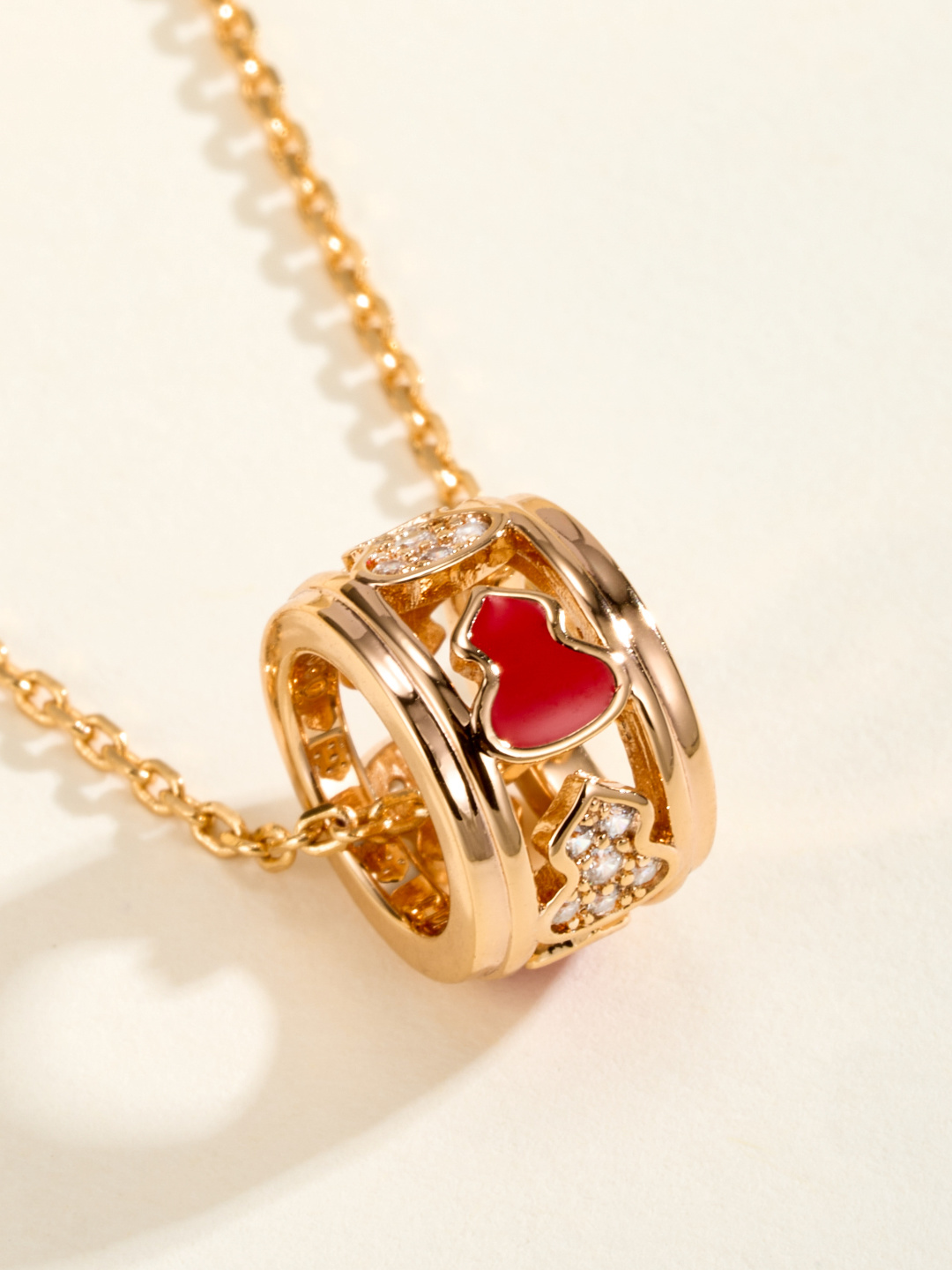 Qeelin Wulu necklace 18k rose gold red enamel diamond 42cm