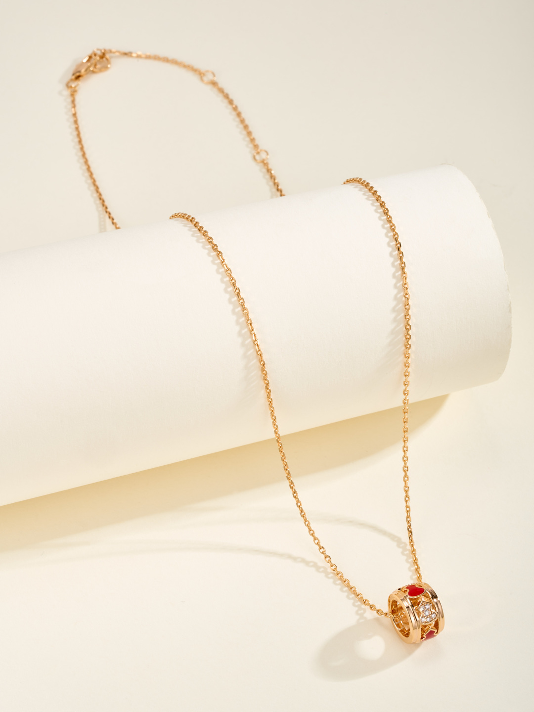Qeelin Wulu necklace 18k rose gold red enamel diamond 42cm