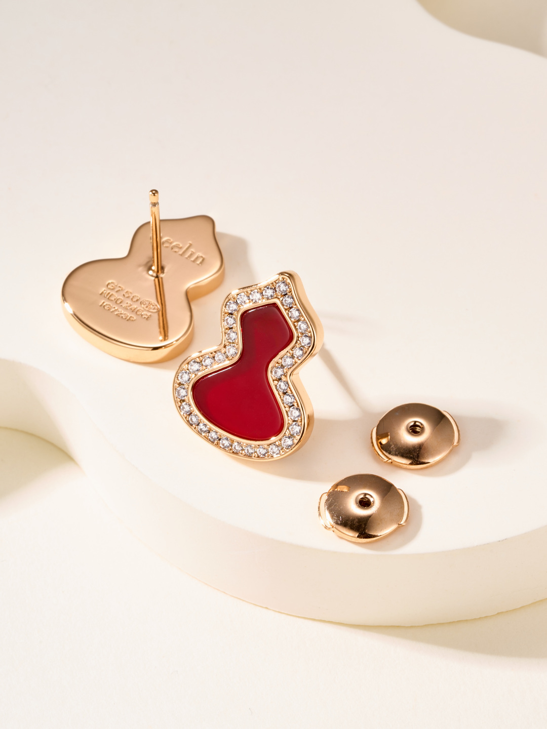 Qeelin Wulu earrings rose gold with diamond accents available in green malachite red carnelian and white mother-of-pearl inlay options large size