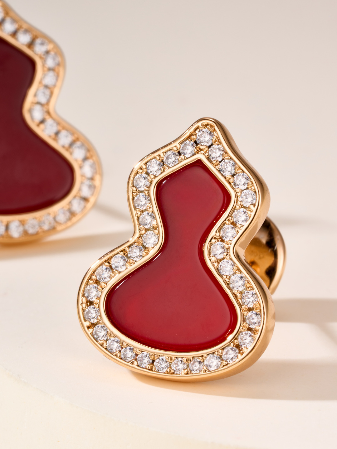 Qeelin Wulu earrings rose gold with diamond accents available in green malachite red carnelian and white mother-of-pearl inlay options large size