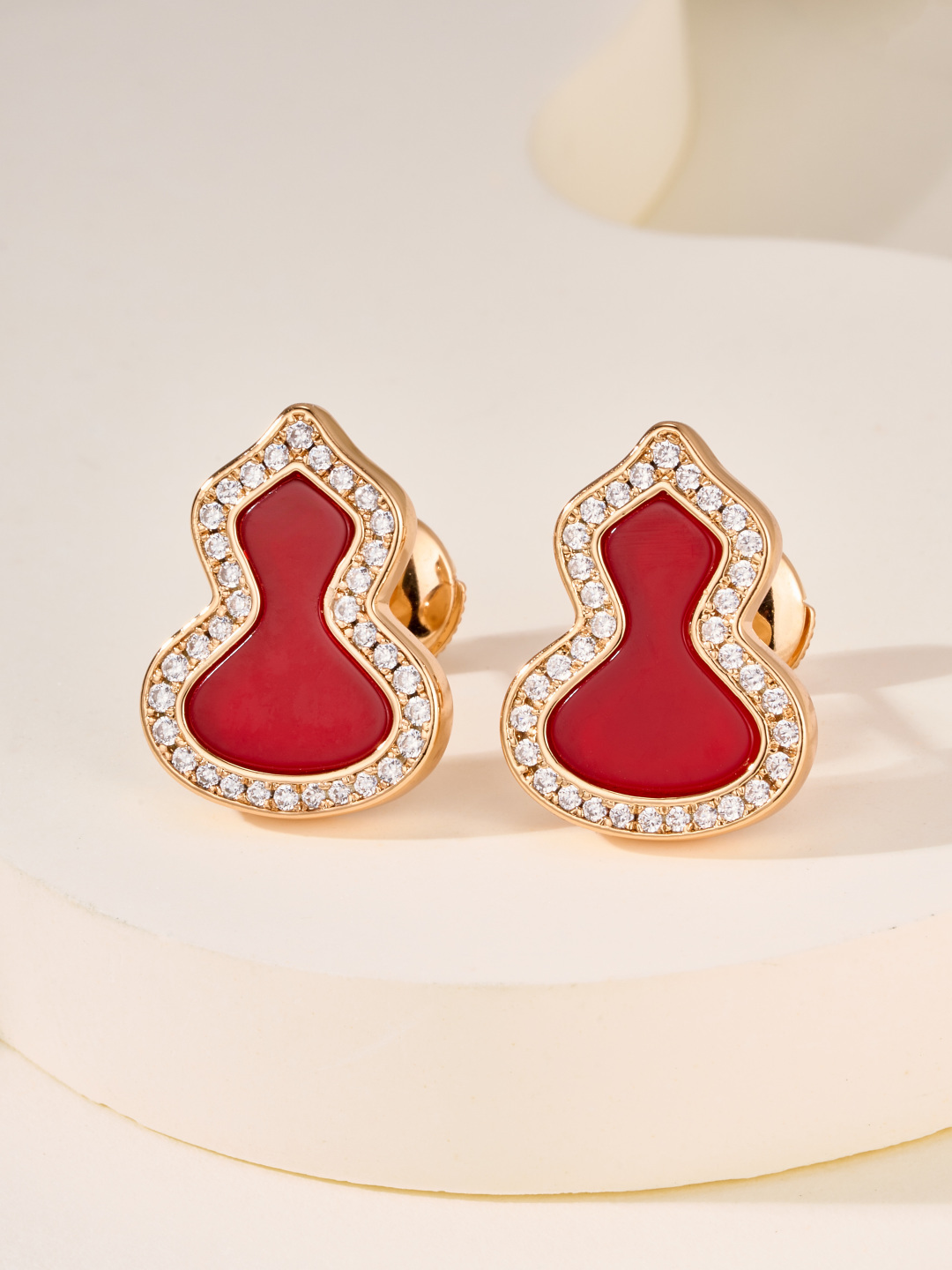 Qeelin Wulu earrings rose gold with diamond accents available in green malachite red carnelian and white mother-of-pearl inlay options large size