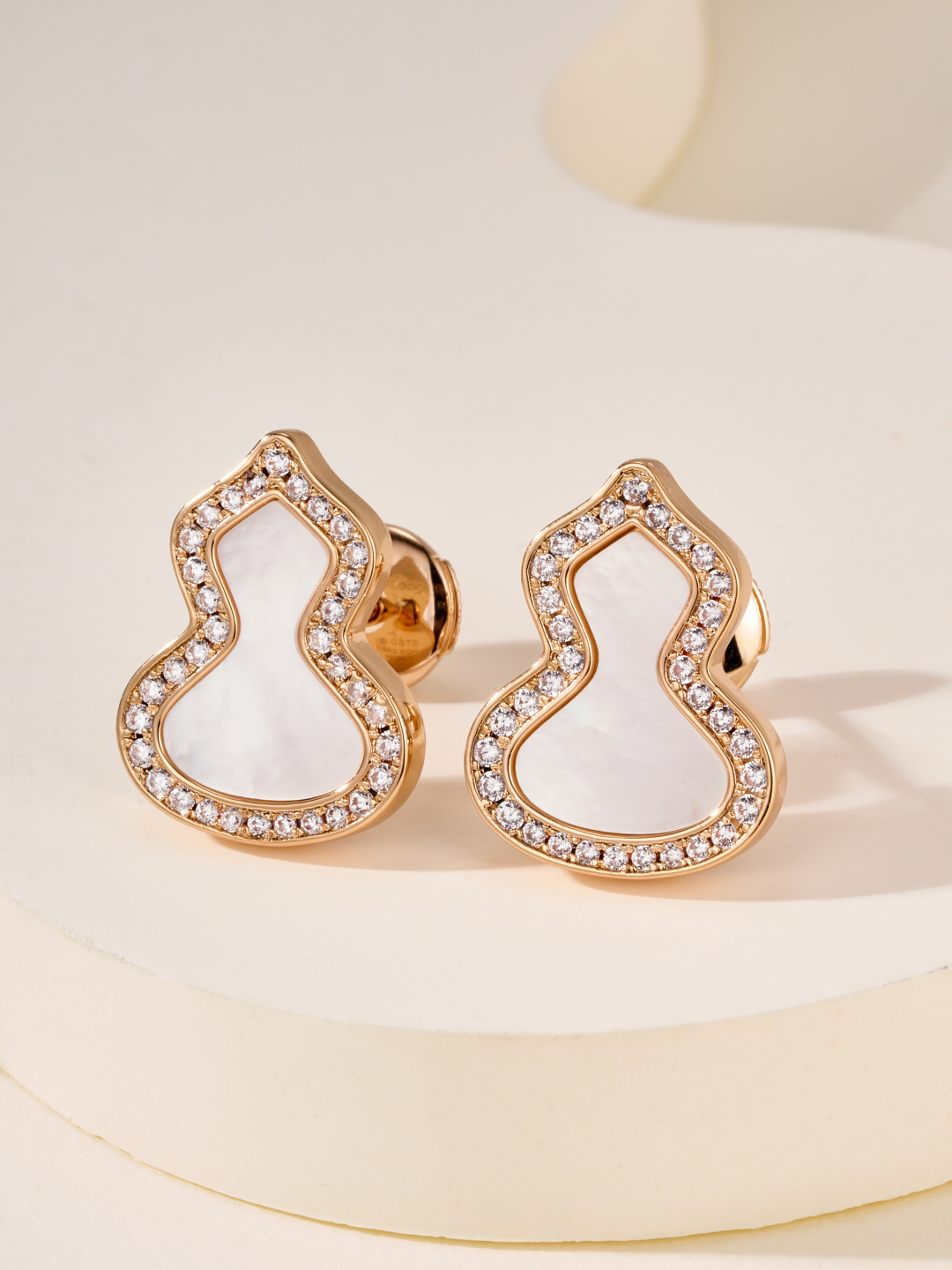 Qeelin Wulu earrings rose gold with diamond accents available in green malachite red carnelian and white mother-of-pearl inlay options large size