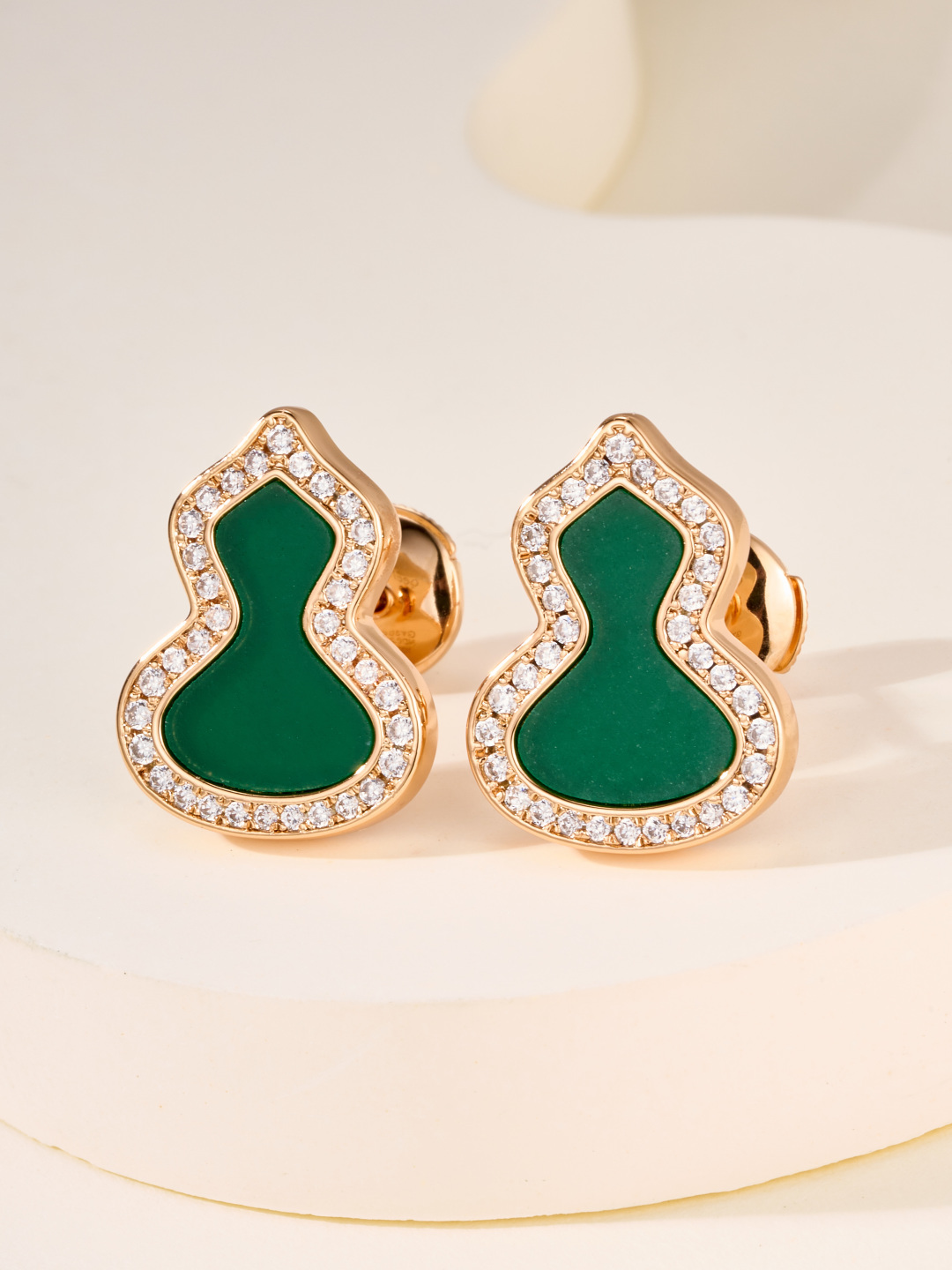 Qeelin Wulu earrings rose gold with diamond accents available in green malachite red carnelian and white mother-of-pearl inlay options large size