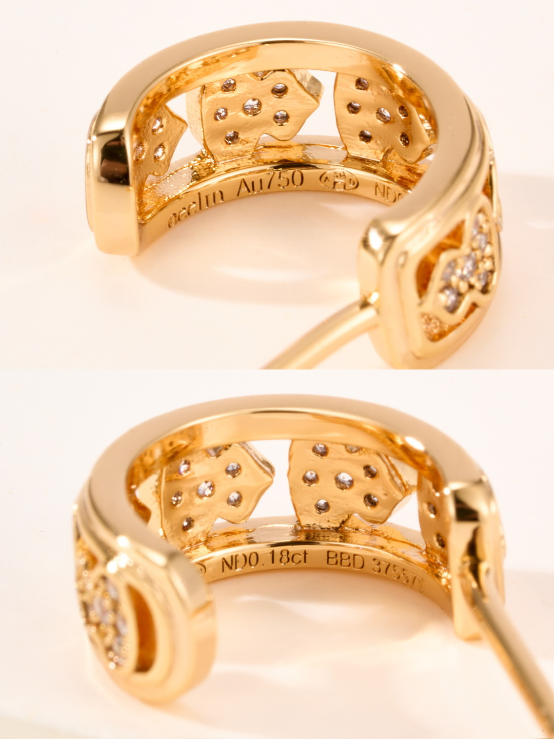 Qeelin Wulu earrings 18K yellow gold with clear diamond pave 1 2cm hoop diameter
