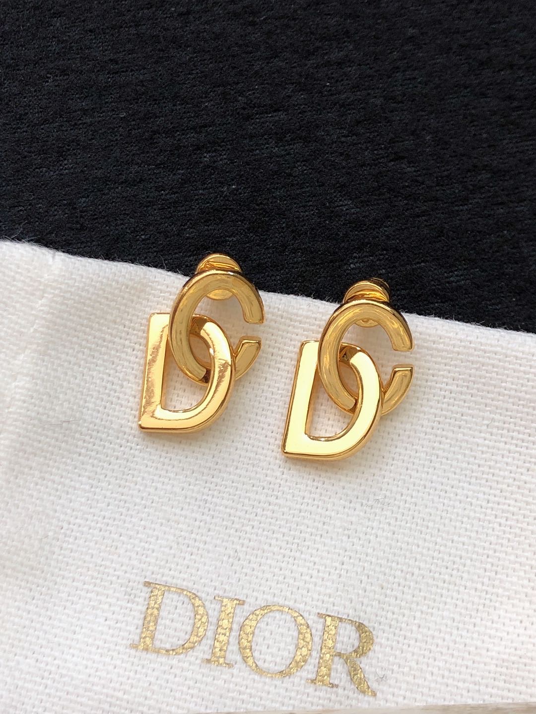 Dior CD Logo earrings matte gold-tone metal 2 5cm drop length