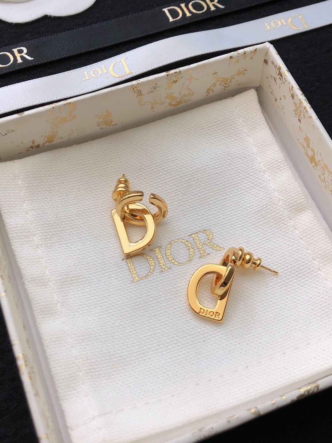 Dior CD Logo earrings matte gold-tone metal 2 5cm drop length