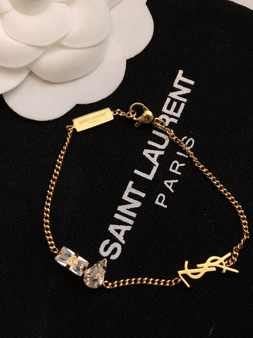 Saint Laurent Cassandre Spike Crystal Drop earrings gold-tone metal with clear faceted crystals 6 5cm drop length